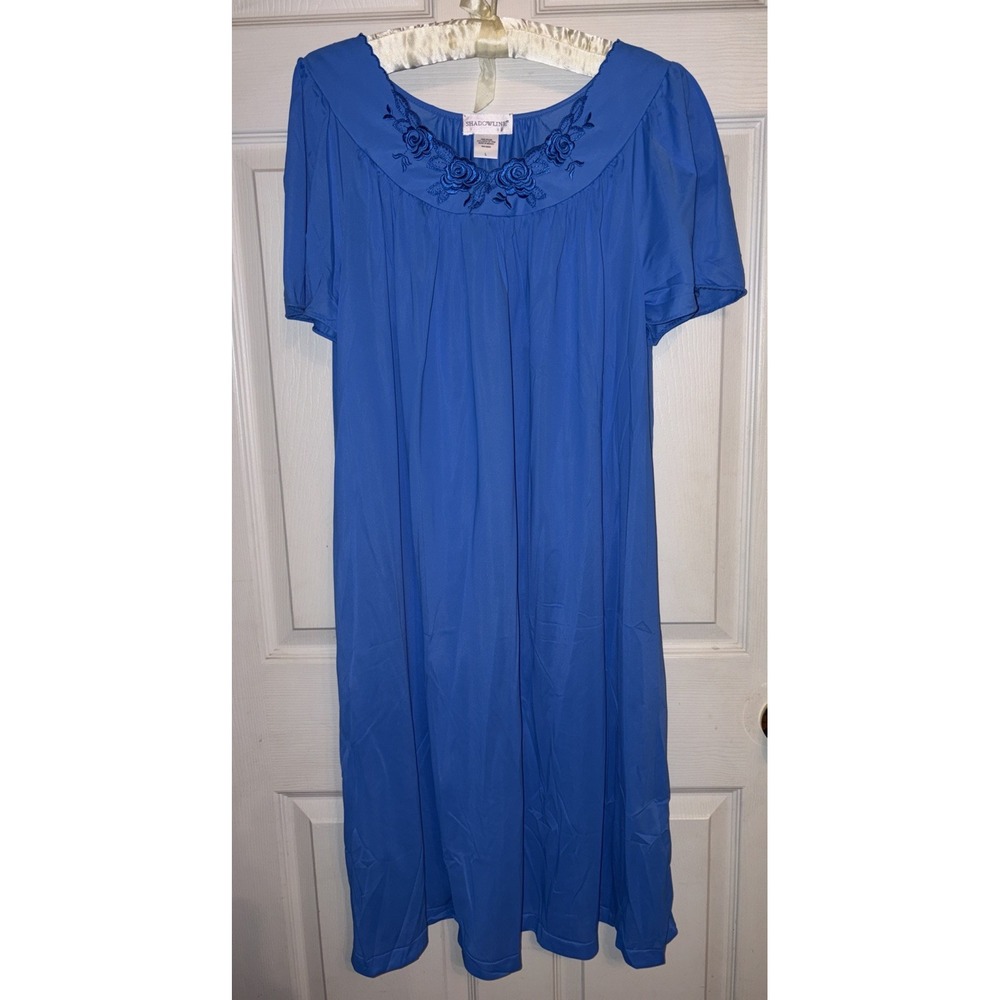 New Shadowline Nightgown L Royal Blue Embroidered Lace Flutter Sleeve Midi Gown